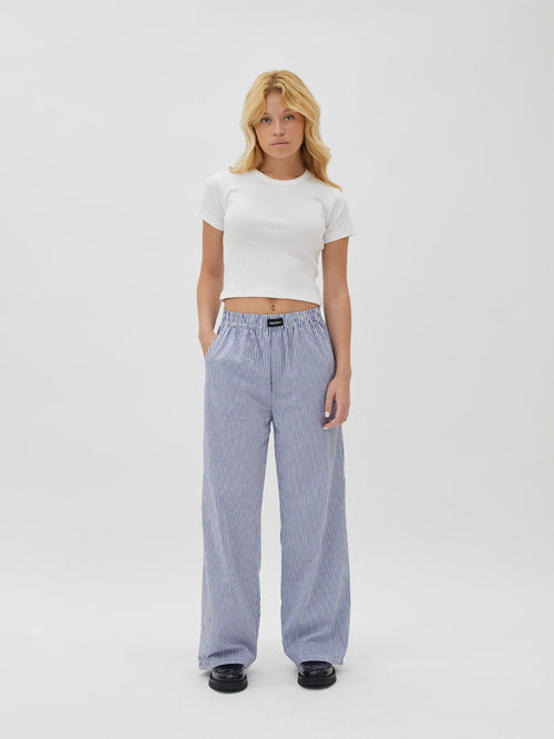 blue stripe pajama pants for women