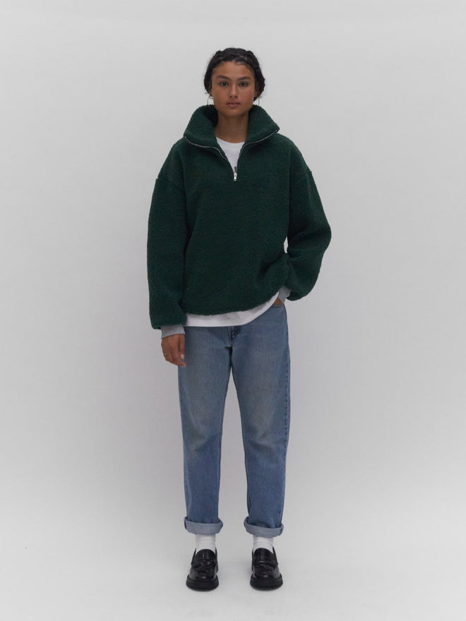 green teddy fleece pullover with zip