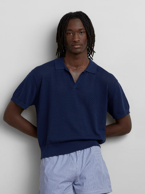 navy knitted polo for men