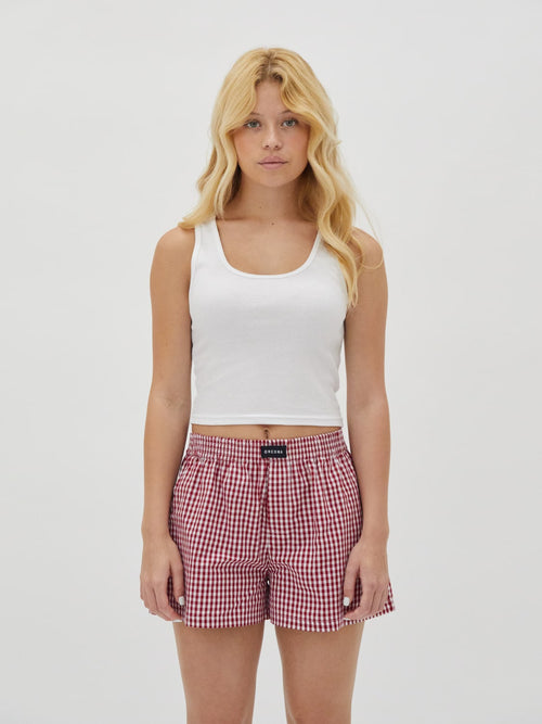 red gingham boxer shorts womens